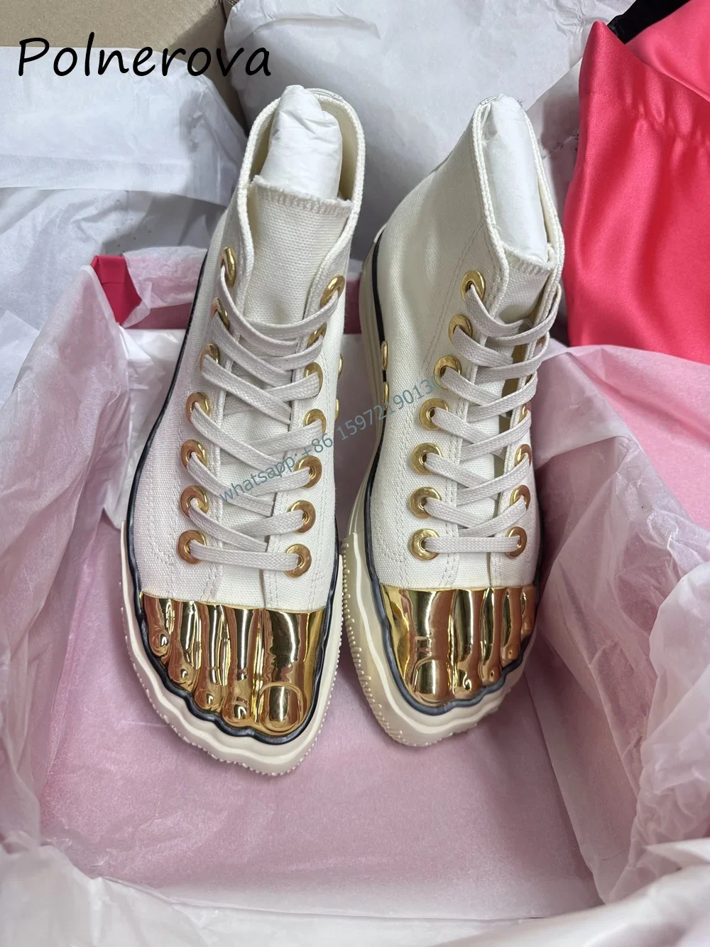 Women Shoes Boots - ห้านิ้วโลหะ Toe รองเท้าผสมสีเพิ่ม CROSS Lace Up