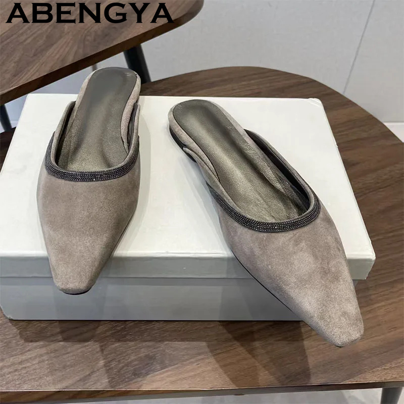 Kids Shoes Women - รองเท้าแตะหนังกลับคุณภาพสูงแบบปลายแหลมสำหรับผู้หญิง รองเท้าแตะคลาสสิกสำหรับฤดูร้อน ไซส์ 35-41 รองเท้าลำลองสำหรับเดิน