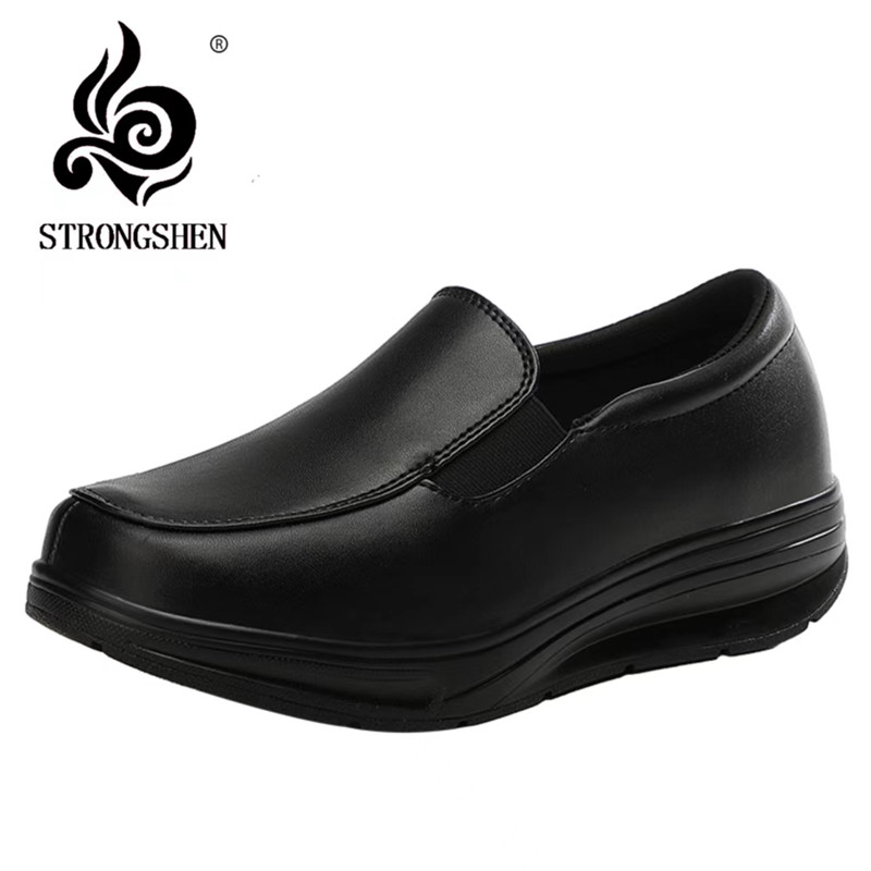 Women'S Shoes For Neuropathy - STRONGSHEN รองเท้าผู้หญิงฤดูใบไม้ผลิแฟชั่นสบายๆสบายๆรองเท้าเลดี้ Swing รองเท้าสีขาวรองเท้าพยาบาลลื่นแพลตฟอร์ม