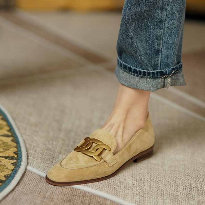 Kids Shoes Women - หนังนิ่มหนังผู้หญิง Loafers ฤดูใบไม้ผลิ/ฤดูใบไม้ร่วงรองเท้าส้นสูงผู้หญิงรองเท้ารอบ Toe Chunky ส้นปั๊มโลหะหัวเข็มขัดรองเท้าสำหรับสตรี