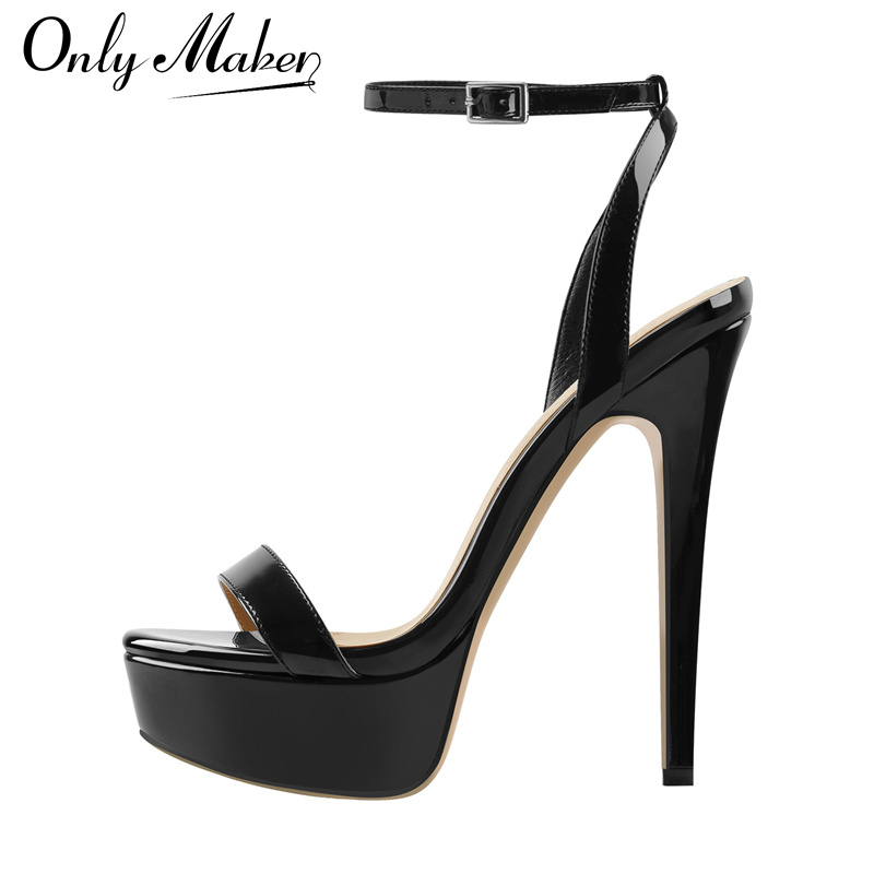 Platform Mule Heel - รองเท้าส้นสูงแบบส้นเข็มสำหรับผู้หญิง ยี่ห้อ Onlymaker ปลายเปิด สายรัดข้อเท้า ดีไซน์เซ็กซี่