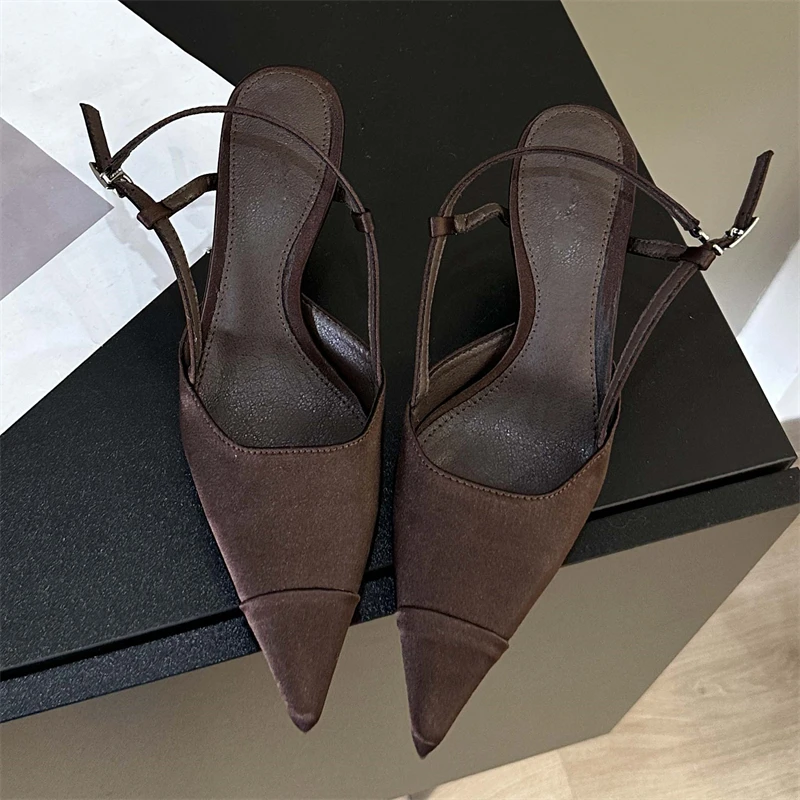 Women Shoes Zara - Eilyken คุณภาพสูงซาตินสายคล้องคอผู้หญิงปั๊มรองเท้าแตะแฟชั่นตื้นรองเท้าส้นสูงชี้ Toe Slingback Mules รองเท้า