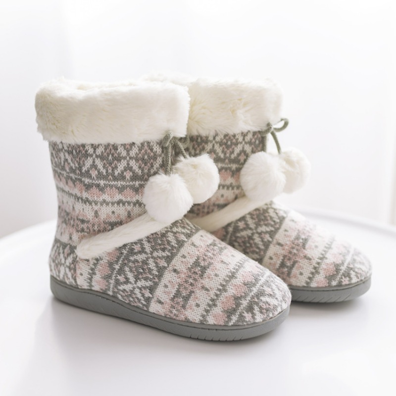 Women Shoes Boots - รองเท้าแตะบุขนสำหรับผู้หญิง อุ่นสบาย นุ่มฟู เหมาะสำหรับฤดูหนาว ใส่ได้ทั้งในบ้านและนอกบ้าน รองเท้าใส่ในบ้านน่ารัก