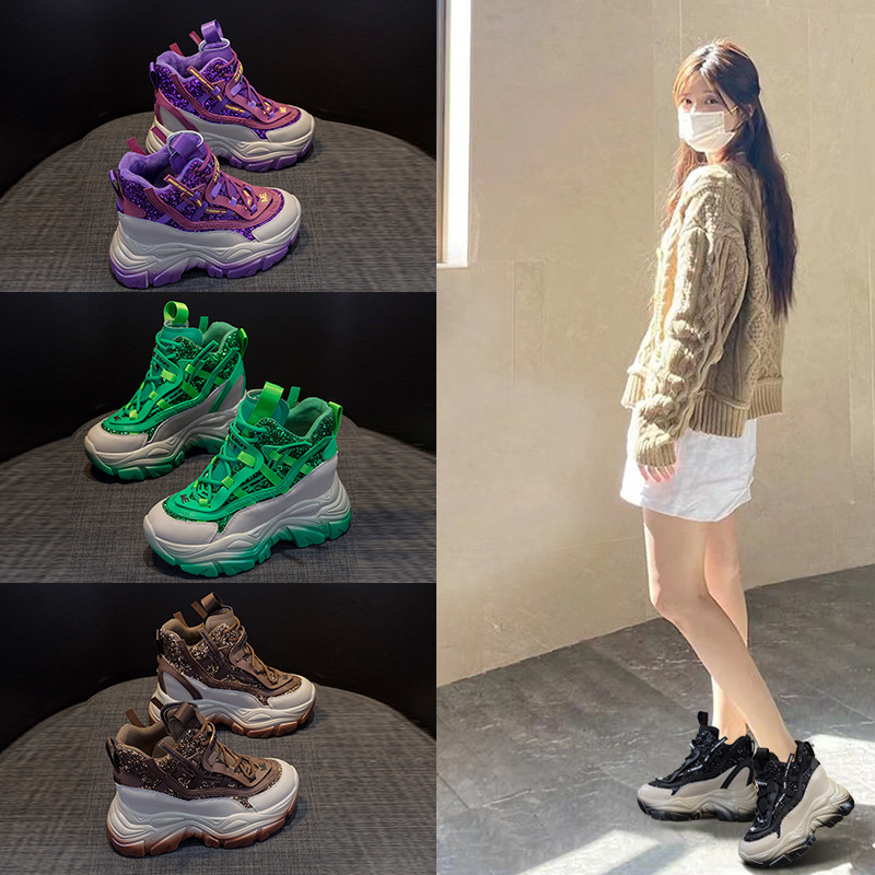 Women Shoes Store - 2025 ผู้หญิง WEDGE รองเท้าผ้าใบ 8.5 ซม.Chunky