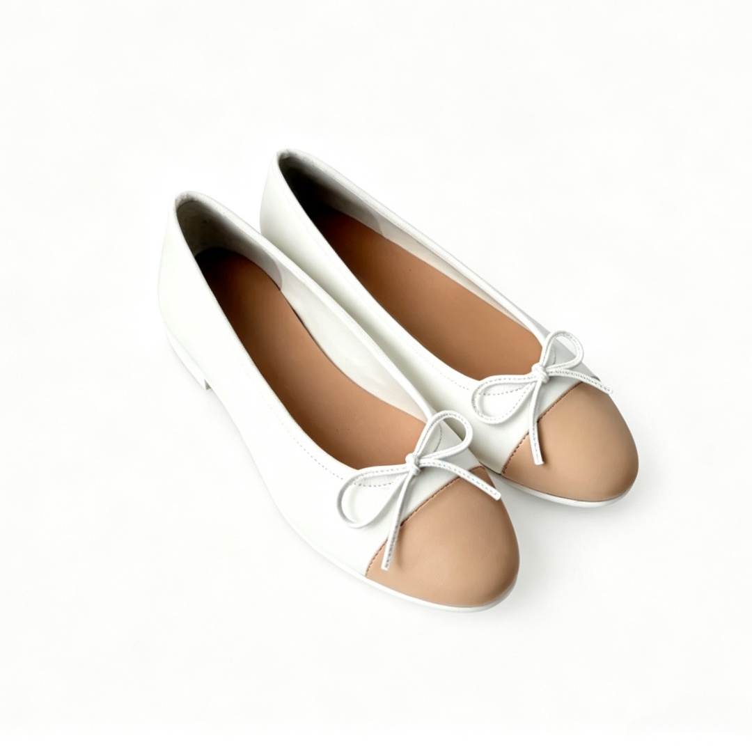 Women Shoes Luxury Brand - รองเท้าบัลเล่ต์แบรนด์หรูสำหรับผู้หญิง รุ่น G02819 พร้อมดีไซน์โบว์ รองเท้าลำลองสไตล์มินิมอลสำหรับกิจกรรมกลางแจ้ง วัสดุทำจากหนังแกะ