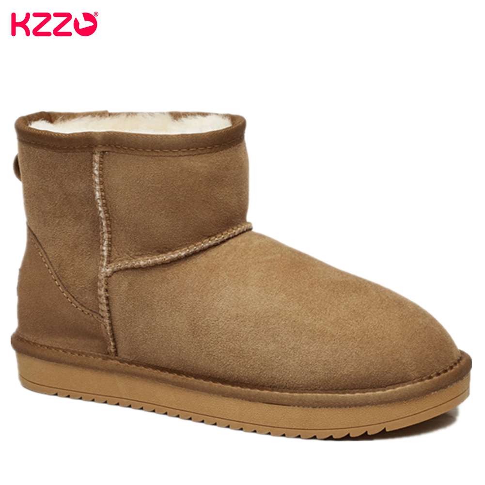 Women Shoes In Australia - KZZO ออสเตรเลียคลาสสิกหิมะรองเท้าผู้หญิงธรรมชาติขนสัตว์ลำลองขาสั้นข้อเท้าบู๊ทส์รองเท้าลื่น Size34-47
