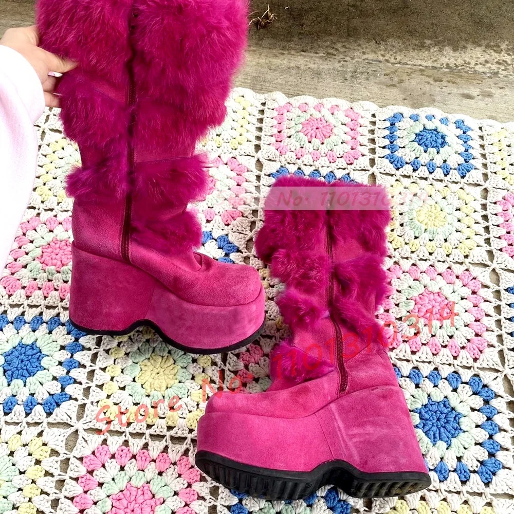 Kids Shoes Women - รองเท้าบู้ทยาวถึงเข่าสีชมพูหนารองเท้าบู้ทขนาดใหญ่สำหรับผู้หญิงหัวโตหัวมนอ่อนหวานสำหรับงานปาร์ตี้สีแดงสำหรับฤดูหนาว