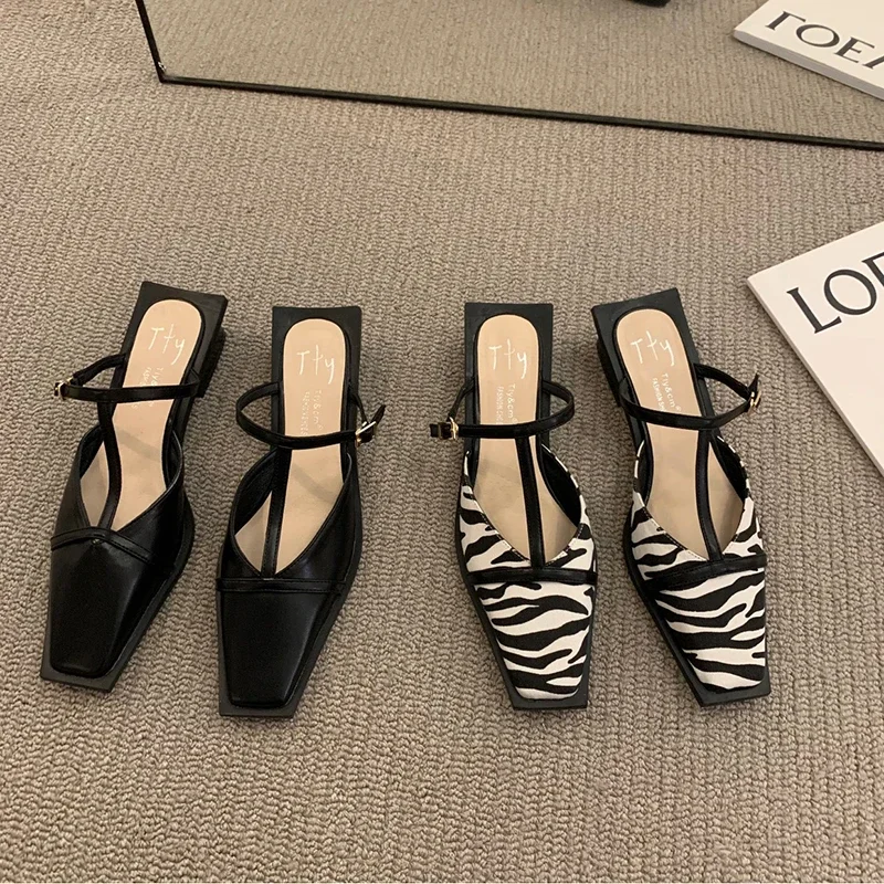 Women Shoes Zara - รองเท้าแตะแฟชั่นเปิดส้นสำหรับผู้หญิงสำหรับฤดูร้อน2024รองเท้าแตะทรงสี่เหลี่ยมหัวตื้นรองเท้าแตะสำหรับใส่กลางแจ้ง