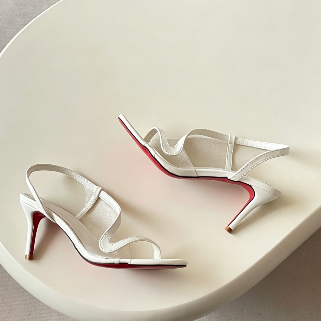 Women Shoes Luxury Brand - รองเท้าส้นสูงสตรีแบรนด์หรูสำหรับงานแต่งงานและงานเลี้ยง รองเท้าส้นเข็มแบบเปิดหน้าเท้า พื้นรองเท้าสีแดง สายรัดรูปตัว S
