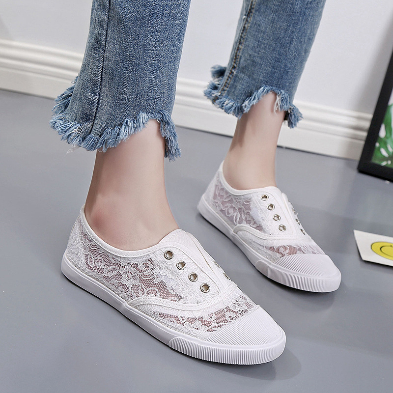 แฟชั่นลูกไม้สีขาวรองเท้าผ้าใบผ - Women Shoes Store บทวิจารณ์และราคา