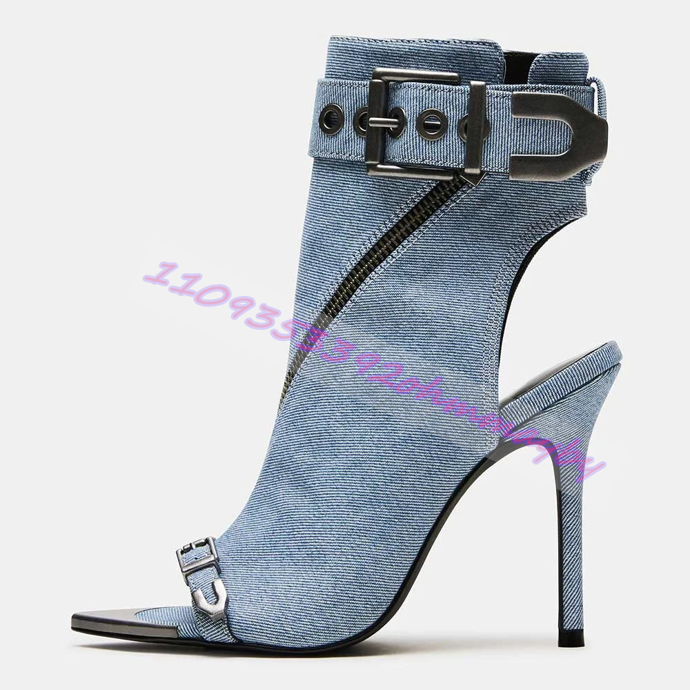 รองเท้าบูทหัวแหลมสีน้ำเงินเดนิ - Women Shoes Boots บทวิจารณ์และราคา