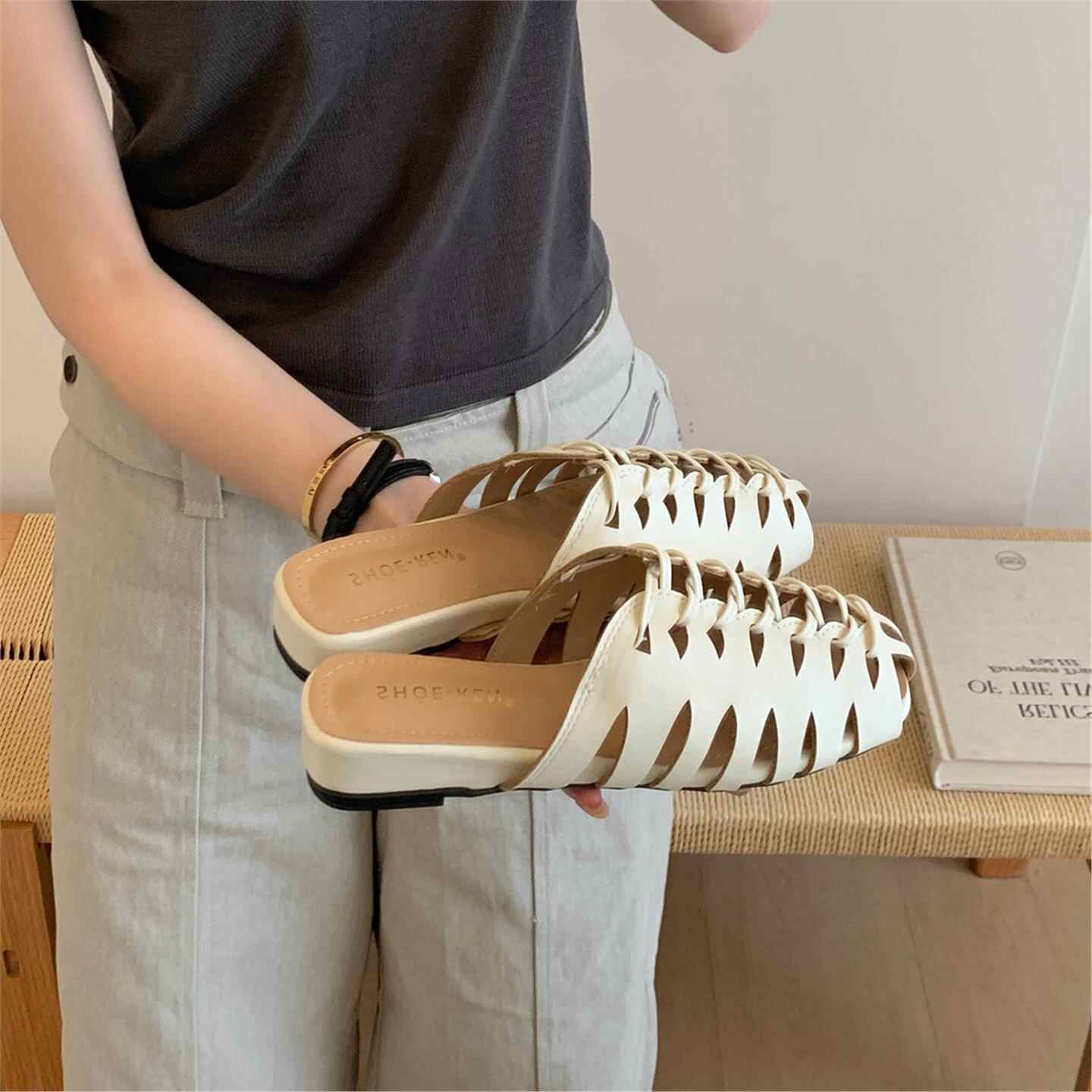 รองเท้าแตะสานตาข่ายแบบโปร่ง แบ - Women Shoes Luxury Brand บทวิจารณ์และราคา