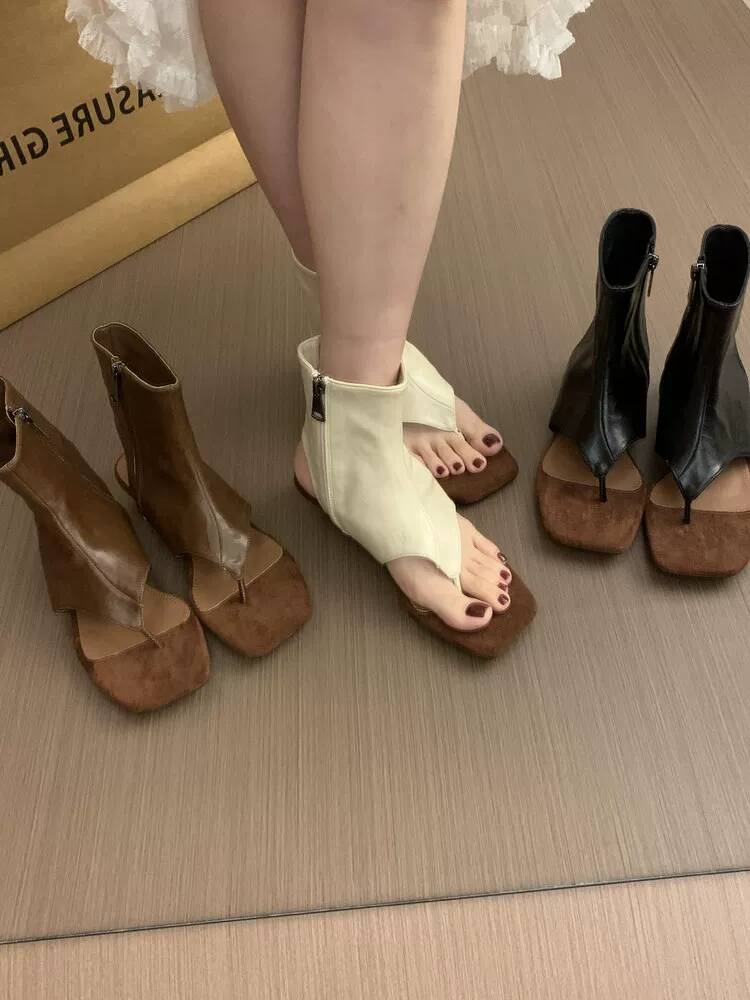 รองเท้าบูทข้อสั้นสีน้ำตาลสไตล์ - Women Shoes Boots บทวิจารณ์และราคา